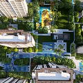 Residential Landscape With High Rise Buildings Lush Greenery And Swimming Pools