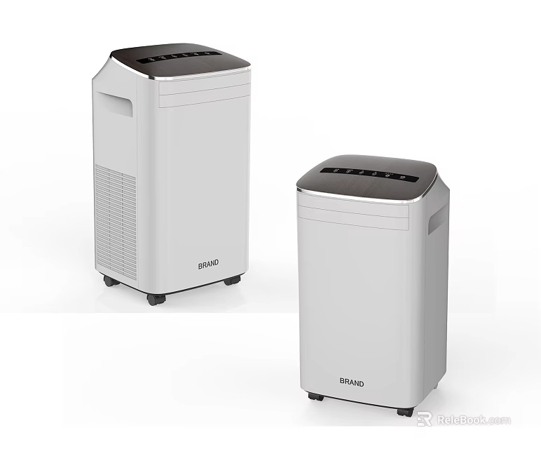 Two White BAKON Dehumidifiers With Modern Design Compact Size And Wheels Home Appliances 3d model 