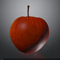 Fresh Red Apple with Stem Shiny Juicy Fruit on Gray Background