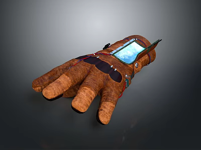 Brown Glove With Transparent Screen And Integrated Tech Elements As Daily Life Product 3d model