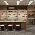 Bright Neutral Toned Modern Office With Interior Material Sample Display And Comfortable Lounge Seating