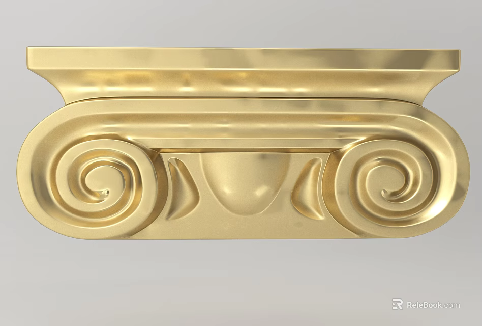 Golden Classical Column Capital With Intricate Volute Decorations And Smooth Surface Design 3d model