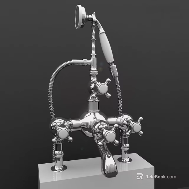 Elegant Modern Polished Chrome Shower Faucet With Handheld Sprayer And Control Knobs 3d model 