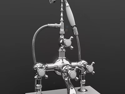 Elegant Modern Polished Chrome Shower Faucet With Handheld Sprayer And Control Knobs 3d model