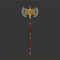 Ornate Decorative Axe With Gold Black Red Wrapped Handle And Spiked Top