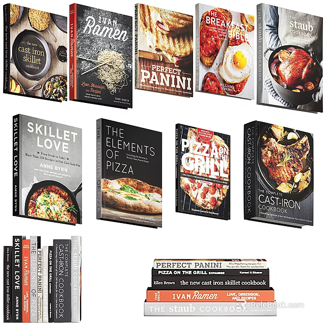 Various Delicious Food Cookbooks Featuring Pizza Skillet And Cast Iron Recipes 3d model 