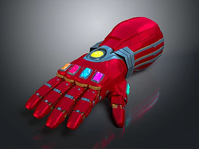 Red Mechanical Glove Featuring Detailed Vibrant Colorful Gemstones And Shiny Metallic Futuristic Design 3d model