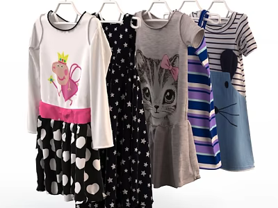 Cute Children's Clothes Hanging With Peppa Pig Cat Pattern Striped And Polka Dot Designs 3d model