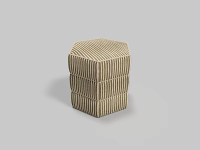 Hexagonal Striped Ottoman Upholstered in Neutral Tones with Modern Stacked Design 3d model