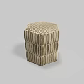 Hexagonal Striped Ottoman Upholstered in Neutral Tones with Modern Stacked Design