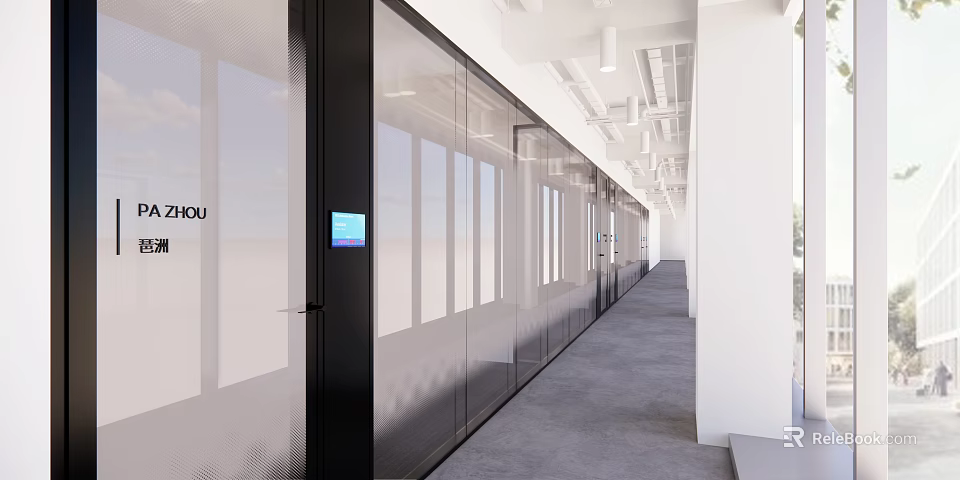 Modern Elevator Corridor With Glass Walls And Digital 3d model 