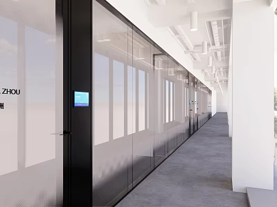 Modern Elevator Corridor With Glass Walls And Digital 3d model