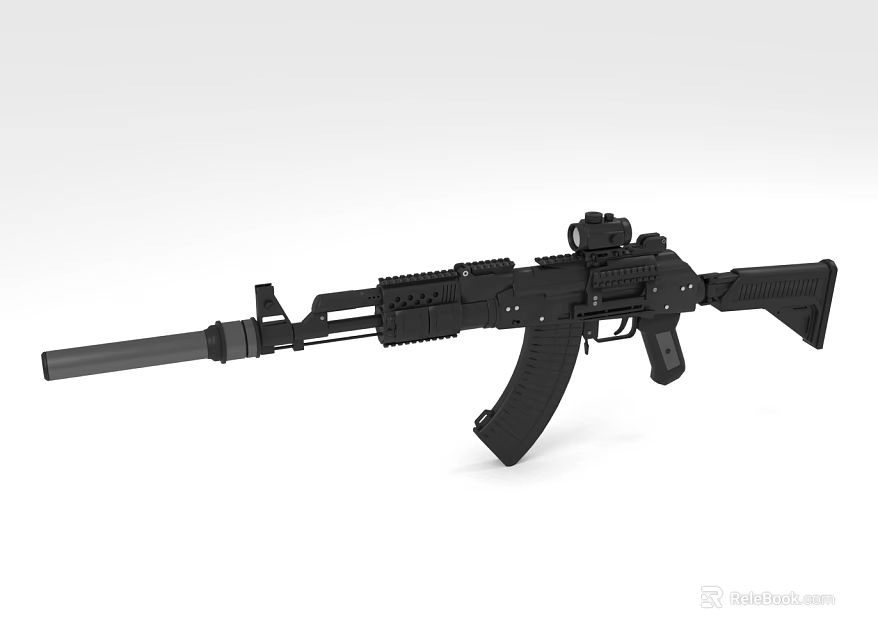 Realistic Black Assault Rifle 3D Model With Detailed Tactical Barrel And Body Design 3d model 