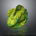 Vibrant Green And Yellow Chameleon With Detailed Skin Texture On Black Background
