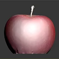 Shiny Red Apple With White Speckles And Brown Stem On Dark Background With Reflection