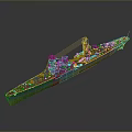 Detailed Vintage Warship Model With Red Bottom Blue Upper Hull And Turrets