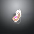 Cute Children's Sandals With White Upper Brown Sole Colorful Patterns And Pink Decoration