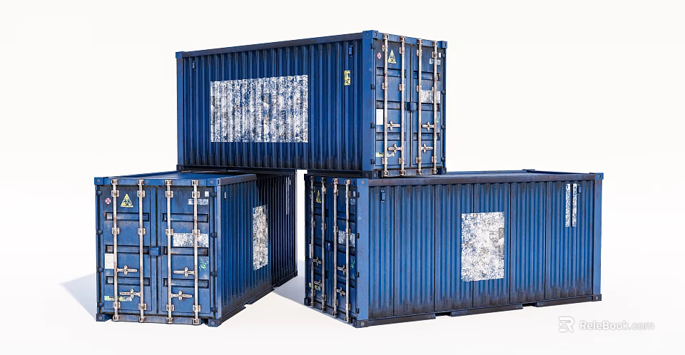 Blue Industrial Shipping Containers Stacked For Heavy Duty Storage And Transport 3d model 