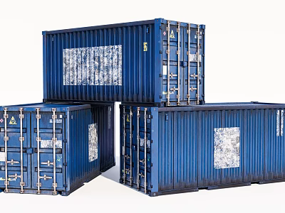 Blue Industrial Shipping Containers Stacked For Heavy Duty Storage And Transport 3d model