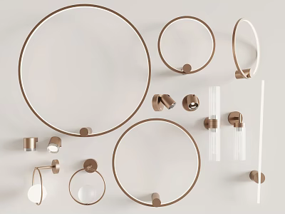Modern Circular Ring Shaped Wall Lamps With Metallic Frame And Glass Elements 3d model