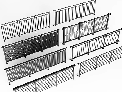 Various Metal Fence Designs Showcasing Different Patterns and Rail Structures for Outdoor Spaces 3d model