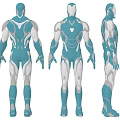 Three Angles View Of Futuristic Teal Silver Armored Game Movie Character