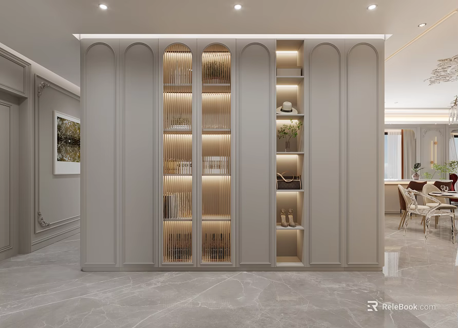 Modern Foyer Hallway Design With Arched Cabinets And Lighting 3d model 
