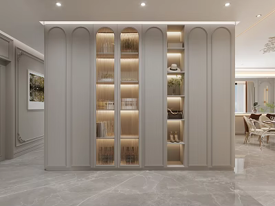 Modern Foyer Hallway Design With Arched Cabinets And Lighting 3d model