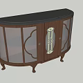 Vintage Wooden Cabinet With Glass Doors And Carved Curved Legs Design