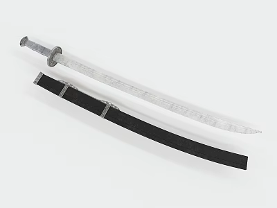 Traditional Long Sword Weapon with Silver Blade and Black Scabbard 3d model