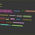 Diverse Scene Components Design Elements With Metal Strips Wooden Panels And Colored Bands