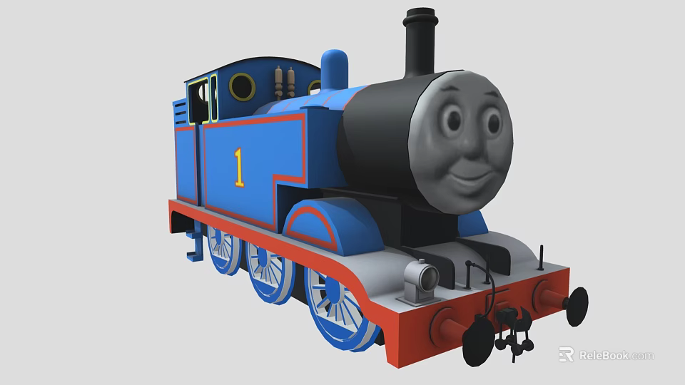 Thomas the Tank Engine with Blue Body Red Base Black Chimney and Smiling Face 3d model 