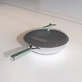 Modern Non Stick Frying Pan With Transparent Lid Green Handle And Silver Body