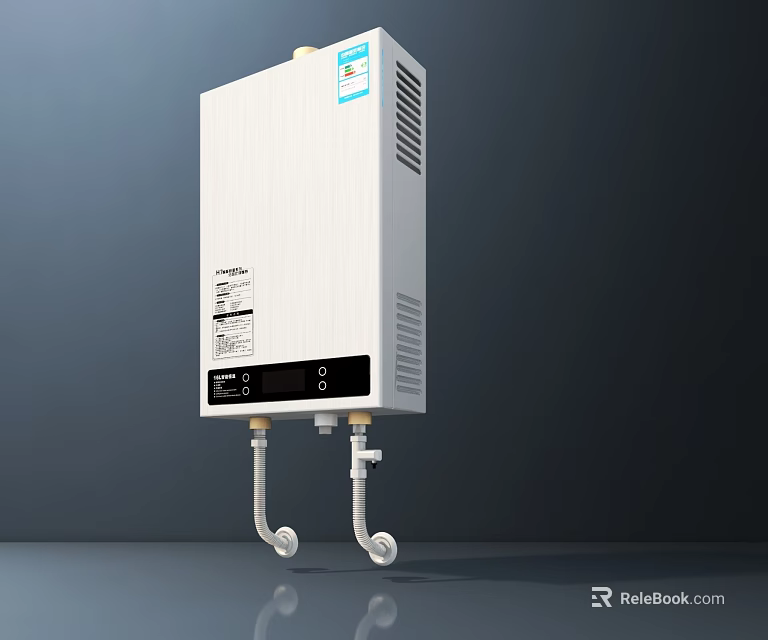 White Wall Mounted Water Heater as Daily Electrical Appliance with Digital Display and Modern Design 3d model 