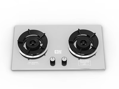 Modern Kitchen Gas Stove Appliance With Stainless Steel Panel And Two Burners 3d model