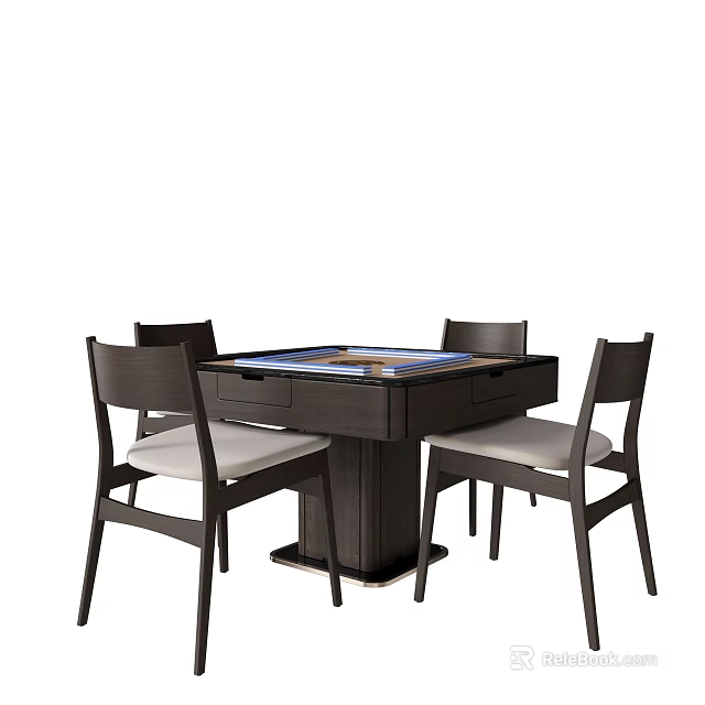 Modern Entertainment Table With Wooden Frame And Comfortable Chairs For Family Game Room 3d model 