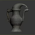 Traditional Metal Ewer With Carved Patterns Curved Spout Handle And Pierced Base