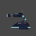 Futuristic Energy Weapon with Blue Glowing Elements Mounted on Dark Colored Base 3D Model Design