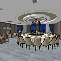 Luxurious Private Dining Room With Round Table Chandelier Sofa And Comfortable Chairs 3d model