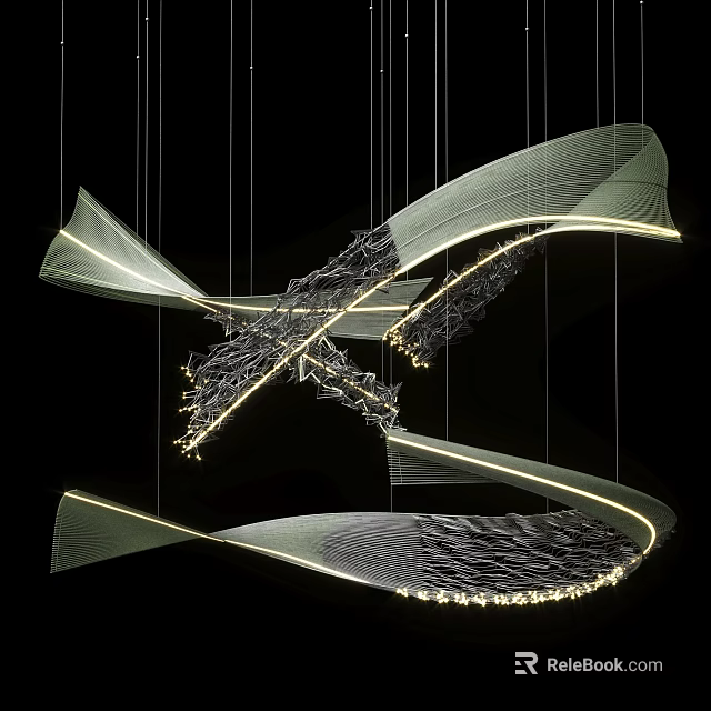 Unique Modern Abstract Chandelier With Intricate Curved Lines And LED Lights For Contemporary Luxury Spaces 3d model 