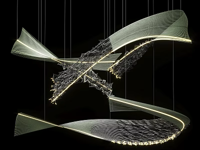 Unique Modern Abstract Chandelier With Intricate Curved Lines And LED Lights For Contemporary Luxury Spaces 3d model