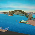 Beautiful Blue Ocean Scene with Sydney Harbour Bridge and Opera House Under Clear Sky