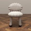 Crocheted Kids Chair Featuring Scalloped Backrest Padded Seat And Black Foot Caps On Wooden Floor