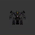 Mechanical Game Movie Character With Purple Green Glowing Parts And Sharp Design