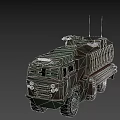 Camouflaged Military Truck Heavy Duty Multi Wheel Design With Roof Mounted Equipment Blue Sky Background