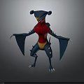 Fierce Winged Creature Character 3D Model With Claws Fangs And Blue Red Yellow Body