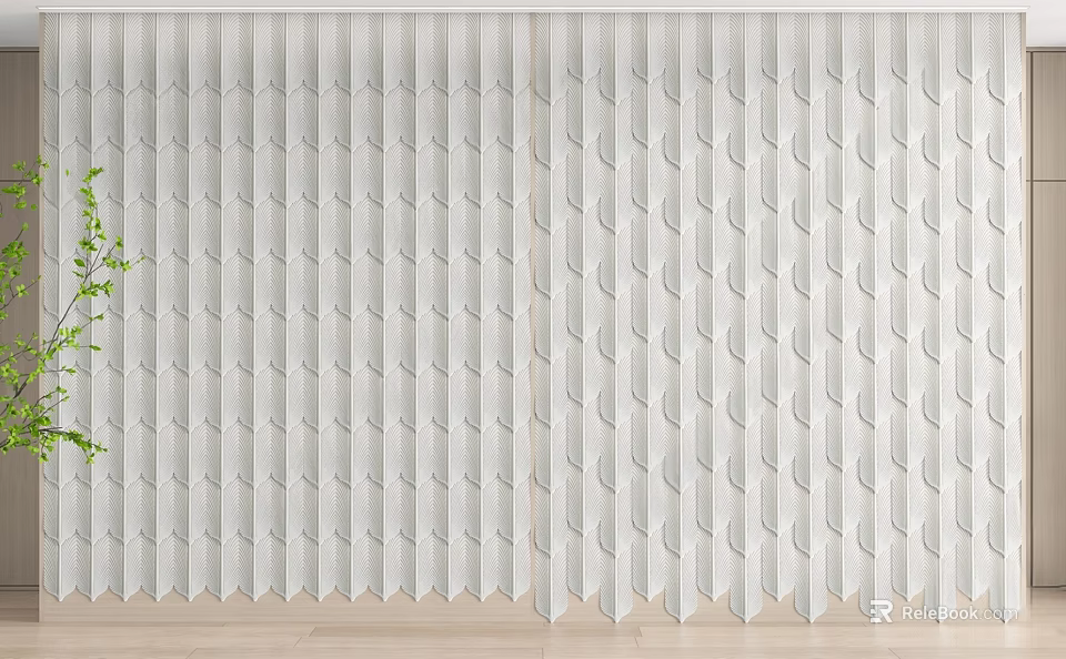 Modern Decorative Wall Design With White Geometric Texture And Wooden Floor Accent 3d model 