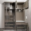 Modern Wooden Shoe Cabinet With LED Lighting Open Shelves Plants And Storage
