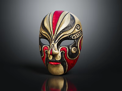 Elegant Traditional Mask in Red Black Gold with Curled Patterns as Fashion Accessory 3d model