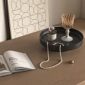 Elegant Ornamental Decor Set With Black Tray Golden Goblet Perfume Bottle And Pearl Necklace